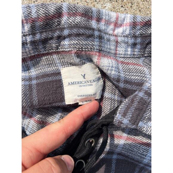 American Eagle Blouse Women Size XL Plaid Distressed Collared Long Sleeve Shirt - Picture 5 of 6